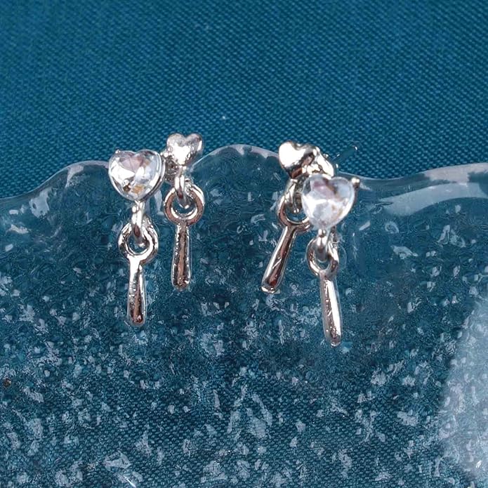 Vintage Crystal Heart Drop Earrings Silver Cz Teardrop Earrings Rhinestone Love Heart Stud Earrings Sparkly Tiny Heart Earrings Jewelry for Women-VivaGrace Women