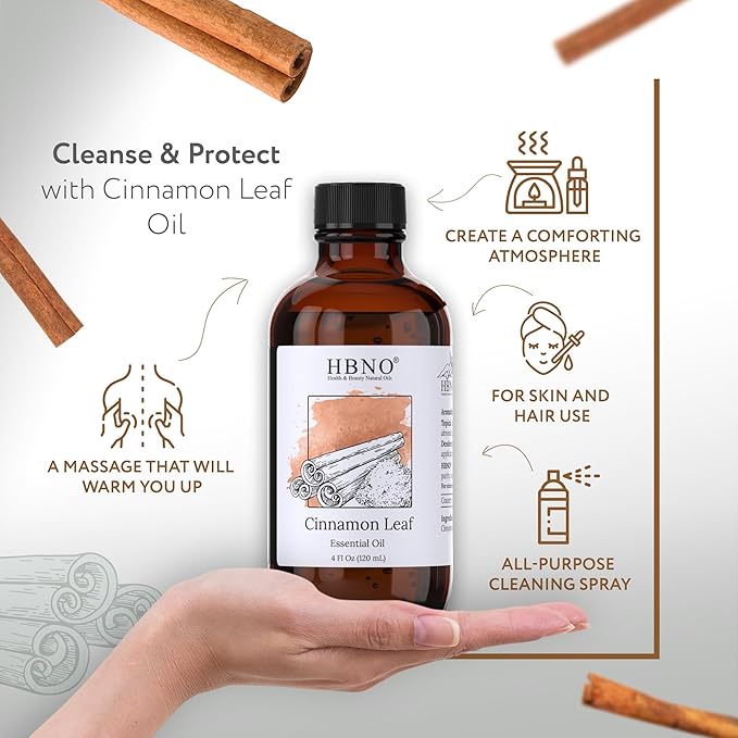 HBNO California Bottled Cinnamon Essential Oil (Leaf) 4 fl oz (120ml) - Natural Cinnamon Essential Oil for Diffuser - Perfect for Cleaning, Aromatherapy, DIY, Soap & Diffuser -VivaGrace Women