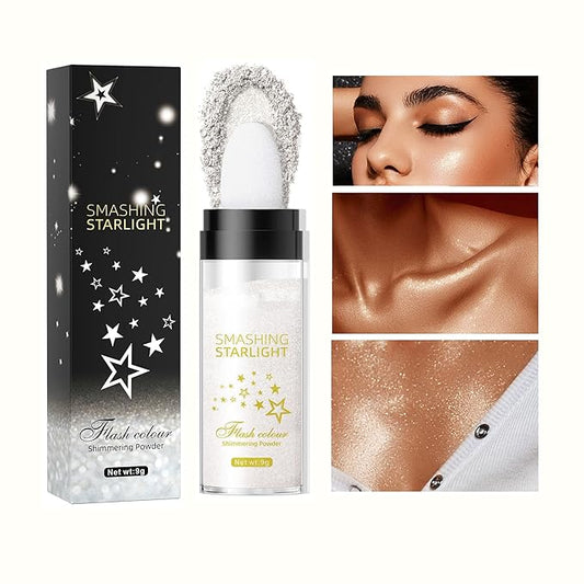 Fairy Highlight Puff Stick Highlight Patting Powder - Multi-Functional Shimmer Powder for Illuminating and Brightening Your Face and Body (#01 Gray)-VivaGrace Women