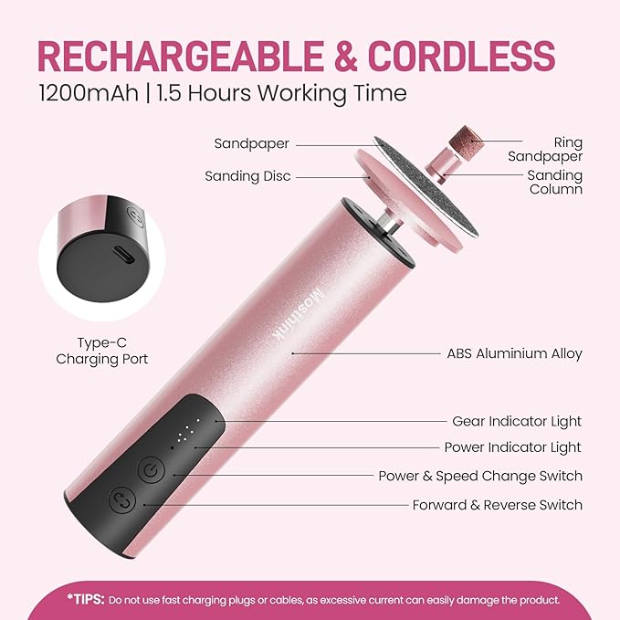 Electric Foot Callus Remover, 2 in 1 | 6 Speed Adjustable Foot File Nail Grinder with Sandpaper Disks, Professional Sander Pedicure Tool for Feet Dead Skin, Self Care Gifts for Women Mom Lover Friends-VivaGrace Women