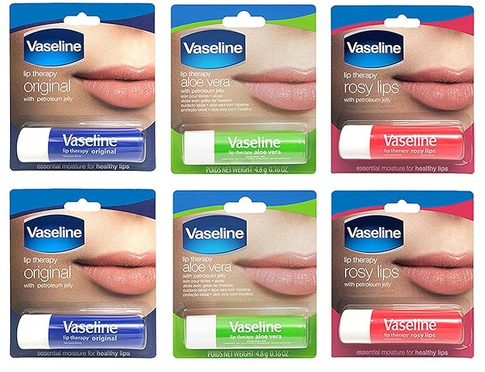Vaseline Lip Therapy Stick with Petroleum Jelly Gift Set Includes Original, Rosy Lips and Aloe, 6 Count-VivaGrace Women