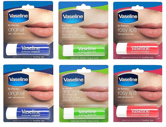 Vaseline Lip Therapy Stick with Petroleum Jelly Gift Set Includes Original, Rosy Lips and Aloe, 6 Count-VivaGrace Women