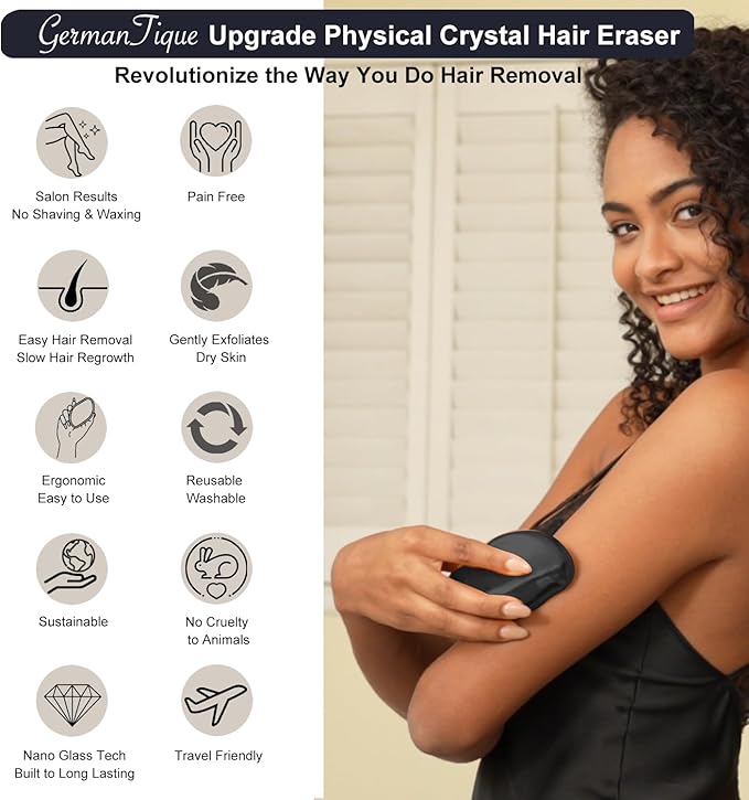 Crystal Hair Eraser,Natural Crystal Hair Remover,Reusable Painless Nano Glass Hair Removal Device Without Shaver,Gentle Crystal Epilator and Exfoliator for Soft Silky Skin(Black)-VivaGrace Women