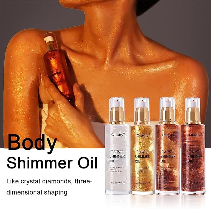 Shimmer Body Oil,Face and Body Liquid Luminizer,Waterproof Moisturizing Light Shimmer Glow Illuminator,Smooth Body Shimmer,Liquid Highlighter Makeup (Golden Brown)-VivaGrace Women