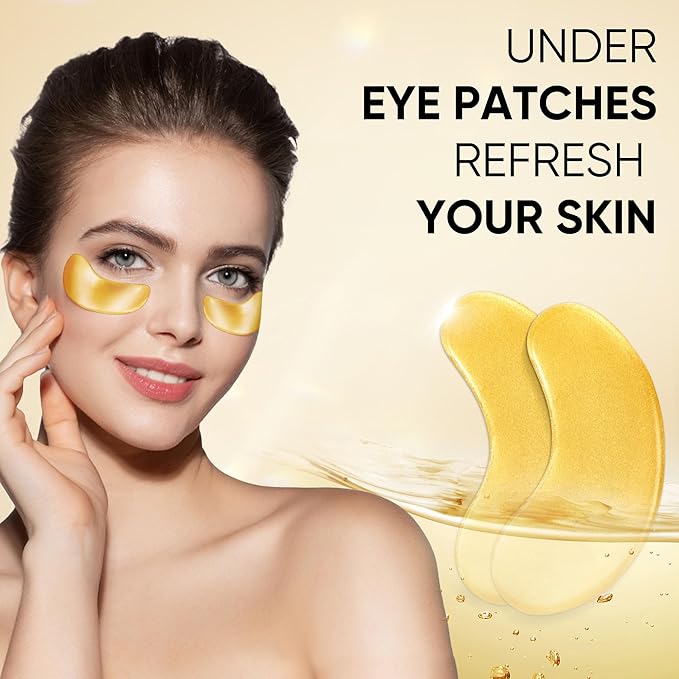 100Pcs/50Pairs Under Eye Patches Gold for Dark Circles, Puffy Eyes, and Wrinkles, 24K Gold Eye Mask for Face, Eye Cream for Men and Women-VivaGrace Women