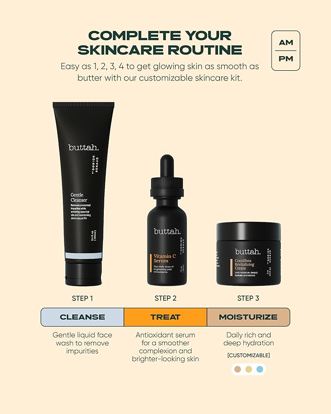 Buttah Skin Transforming Kit for Melanin Rich Skin | CocoShea Revitalizing Cream 2 oz | Vitamin C Serum 1 oz | Buttah Cleanser 3.4 oz | Black Owned Skincare-VivaGrace Women
