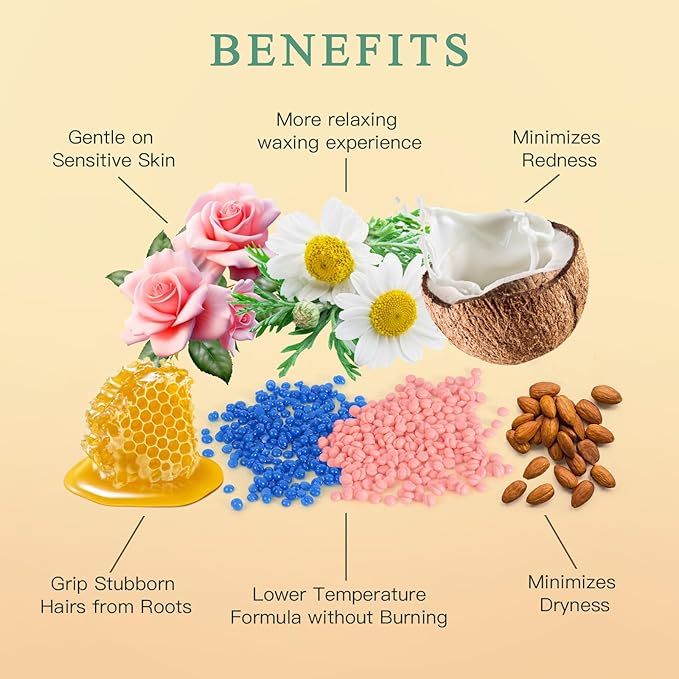 Wax Beads for Hair Removal – 6 Packs, 21oz Total – Smooth & Long-Lasting Hair Removal Hard Wax Beans for All Skin Types-VivaGrace Women