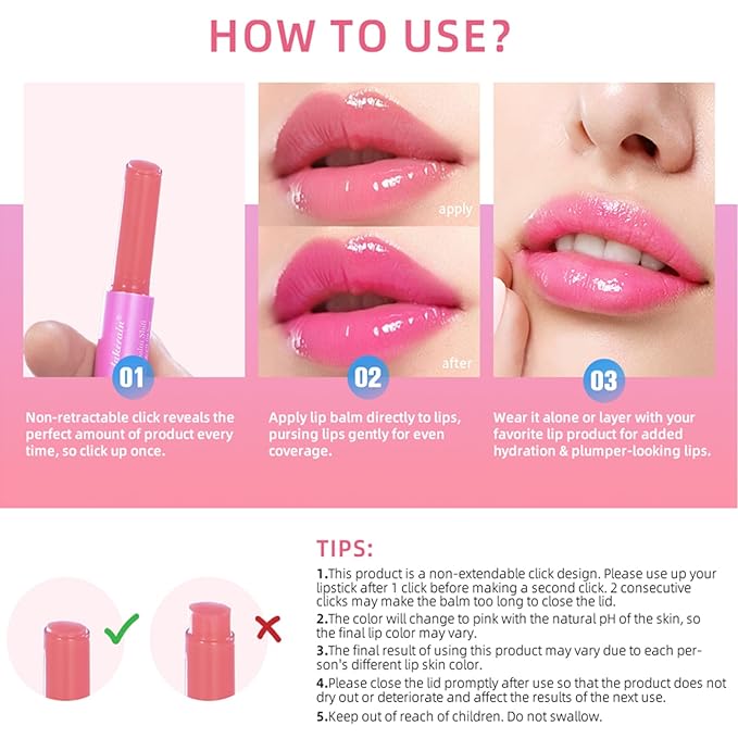 Juicy Lip Plump Shift, Slick Click Plumping Melting Lip Balm Hydrating & Moisturizing Color Changing Lipstick Lip Plumper Gloss, Shiny Glossy, Translucent Non-Sticky Tinted Lip Balm(#2 Berry)-VivaGrace Women