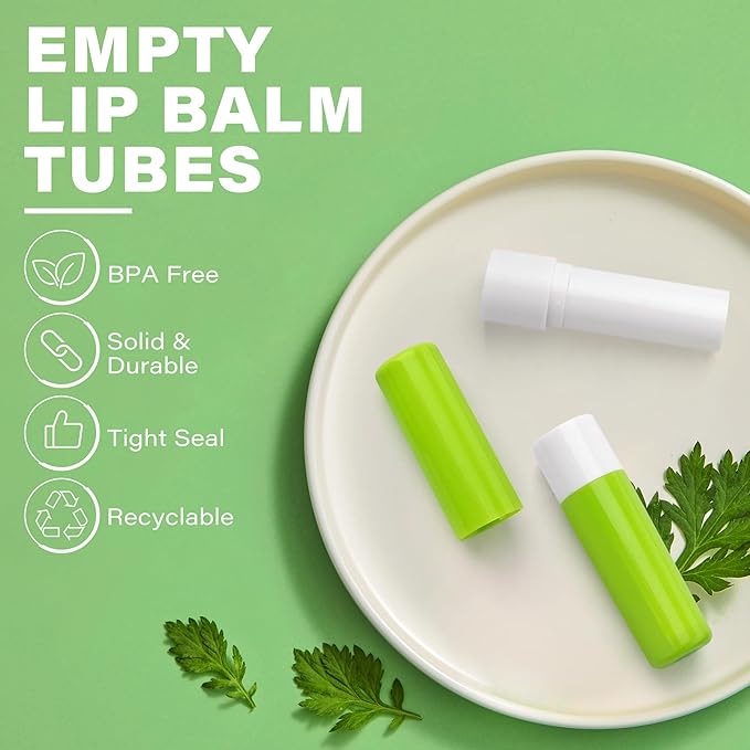 LotFancy Lip Balm Tubes Empty, 28Pcs 4.5ml Lip Balm Container Tubes with Green Caps, BPA Free & Leak Free, Refillable-VivaGrace Women