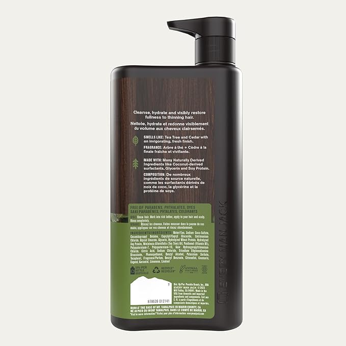 Every Man Jack 2-in-1 Tea Tree + Cedar Shampoo + Conditioner - Thicken, Cleanse, and Hydrate Hair with Coconut, Aloe, Tea Tree Oil - Naturally Derived and No Harmful Chemicals - 24oz -1 Bottle-VivaGrace Women