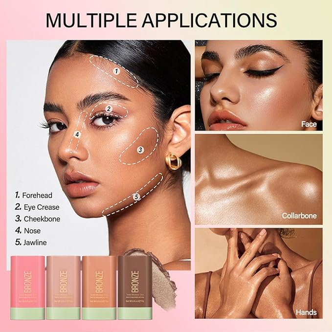 Multi-Purpose Makeup Blush Stick, 3-in-1 Beauty Tinted Solid Blush Stick For Cheeks, Lips And Eyes Waterproof Natural Cream Blush Stick With Long-Lasting Moisturizing Formula (#3Rich Glow)-VivaGrace Women