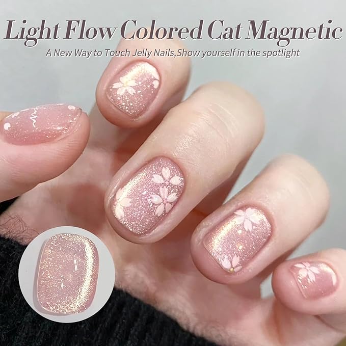 Born Pretty Cat Magnetic Eye Gel Nail Polish Spring Summer Pastel Shimmer Glitter Holographic Cat Magnetic Eye Gel Crystal Glass Cat Magnetic Gel Polish Manicure Nail Art DIY at Home 6PCS-VivaGrace Women