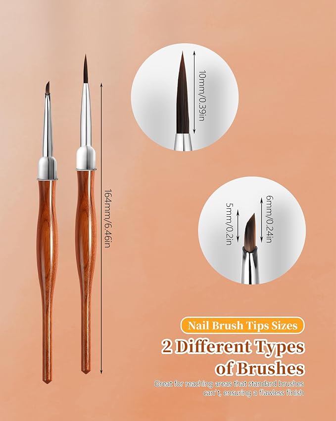 2Pcs Nail Art Brush Set, Multi-Functional 3D Nail Pen for Gel Extensions, Builder Nail Gel Design and Home DIY Manicure (Wood Color)-VivaGrace Women