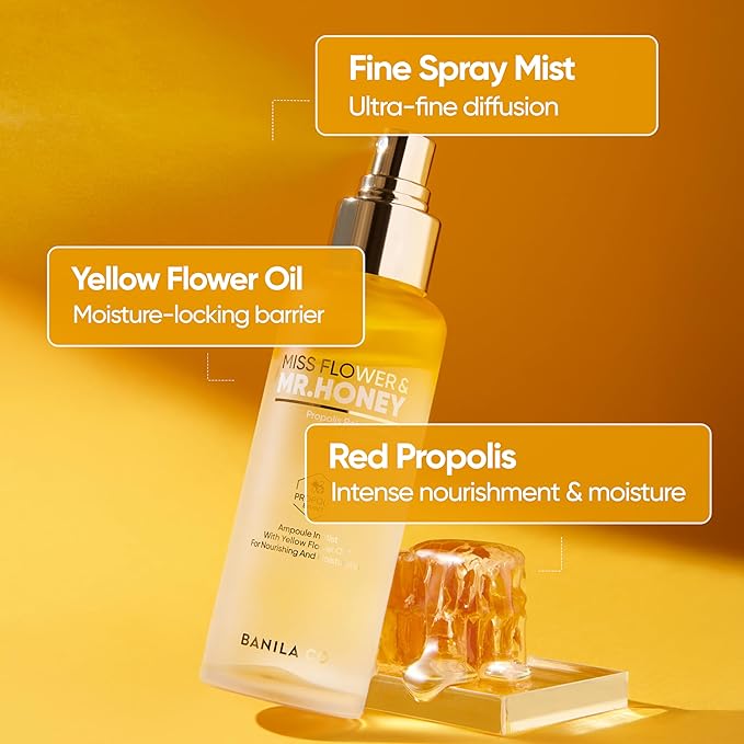 BANILA CO Miss Flower & Mr Honey Propolis Ampoule Mist | Nourishing Skin Double Layer & Moisturizing Makeup Fixer Setting Spray | Hydration Boost, Radiant Glow Serum (99ml / 3.34 fl oz)-VivaGrace Women