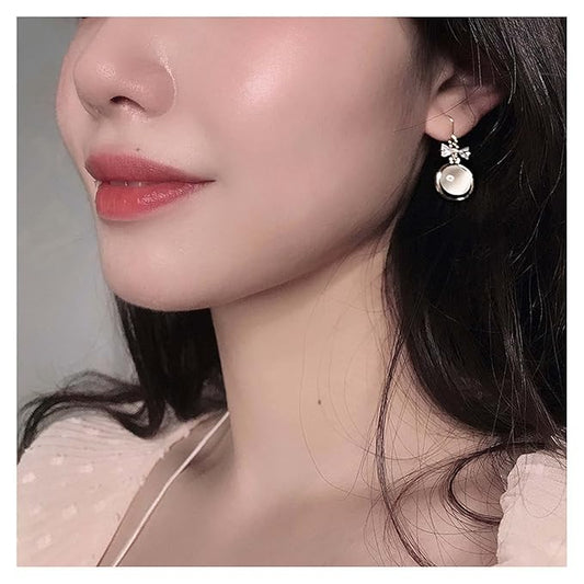 Vintage Circle Drop Earring Gold Cat Eye Stone Earrings Dangle Chalcedony Earrings with Bowknot Earrings Jewelry for Women and Teen Girls-VivaGrace Women