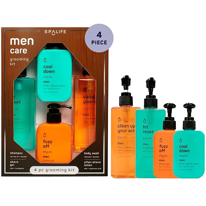 SpaLife Men's Hair & Body Care 4-Piece Set – Body Wash, Shave Gel, After-Shave Gel, Shampoo – Men's Skincare – After-Shave Lotion for Men – Gift Set – Gifts for Men – Gifts for Guys-VivaGrace Women