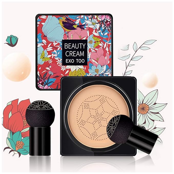 Mushroom Head Air Cushion CC Cream Foundation, Beauty Cream Exo Too BB Cream, Moisturizing, Long Lasting, Matte Concealer, Light Weight, WaterProof Liquid Foundation with 2PCS Mushroom Head-VivaGrace Women