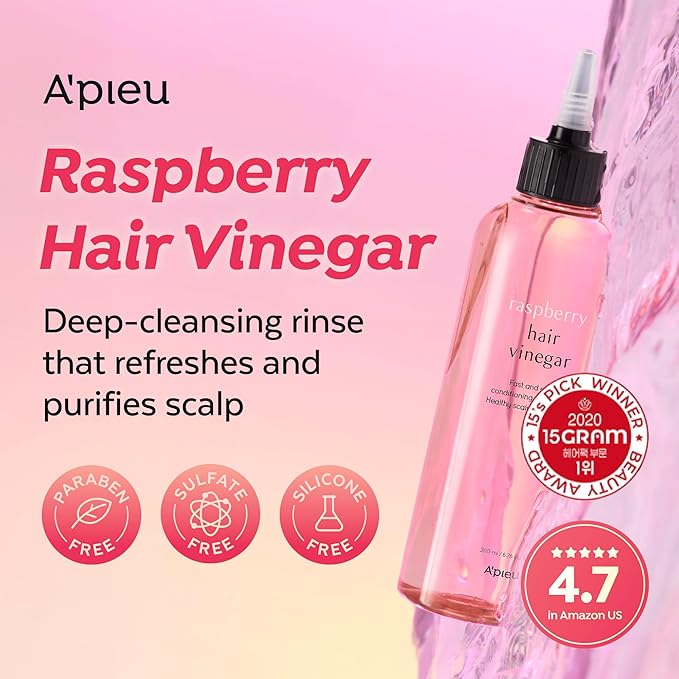 A’PIEU Raspberry Hair Vinegar Rinse & Refill Bundle 6.76 + 13.6 fl oz - Scalp Treatment for pH Balance | Clarifying, Dandruff & Oil Control | Silky, Shiny Hair-VivaGrace Women