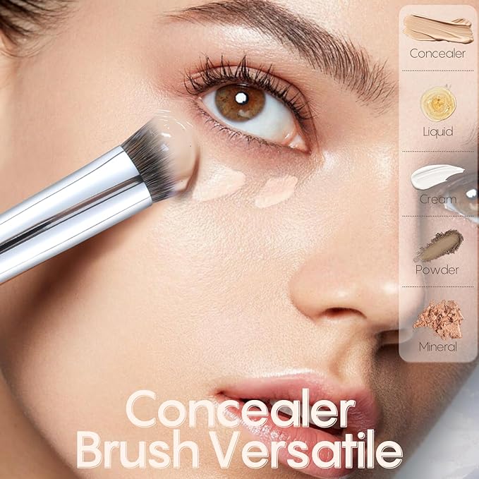 GLO&RAY Concealer Brush Under Eye - Makeup Brush Angled Flat Teardrop, Nose Contour for Powder Pro Concealing Blending for Liquid & Cream Cosmetic, Foundation Brushes Small With Dust Cover (White)-VivaGrace Women