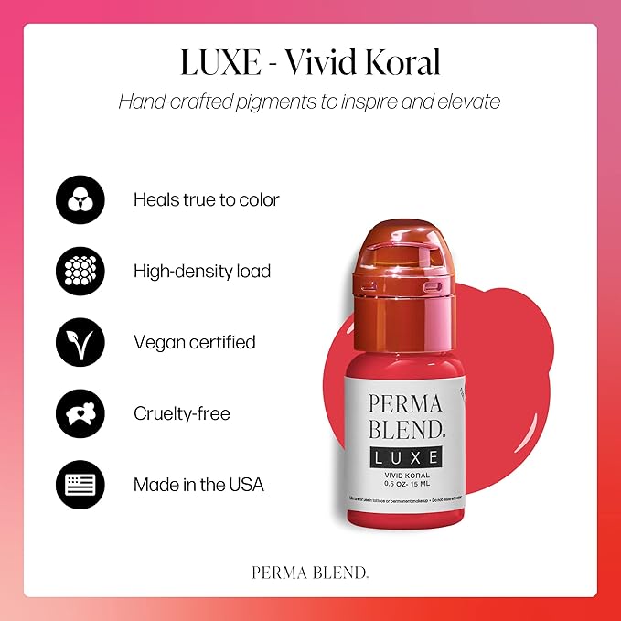 Perma Blend Luxe Lip Pigment Ink, Professional Lip Tattoo Microblading Supplies, Vivid Koral, .5 oz-VivaGrace Women