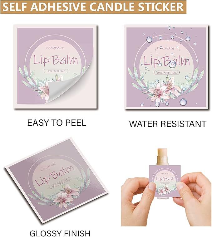 CRASPIRE Lip Balm Labels 80pcs Homemade Lip Balm Labels 2” Clear Lip Balm Labels for Tubes Printable Waterproof Lip Balm Stickers Labels for Lip Balm Handcream Candle Container（Flowers-Pink Purple）-VivaGrace Women