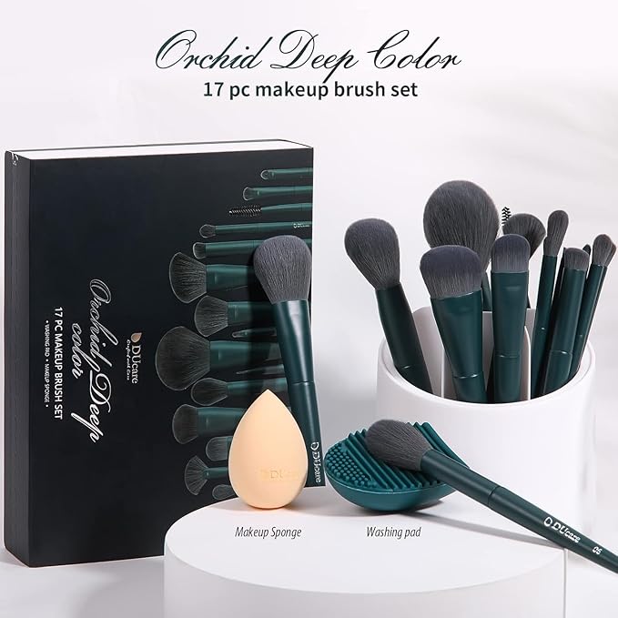 DUcare 17Pcs Professional Makeup Brush Set Complete Kit with Brush Cleaning Mat and Makeup Sponge, Ideal for Foundation, Eyeshadow, Liquid Cream, Gift Box Set-VivaGrace Women