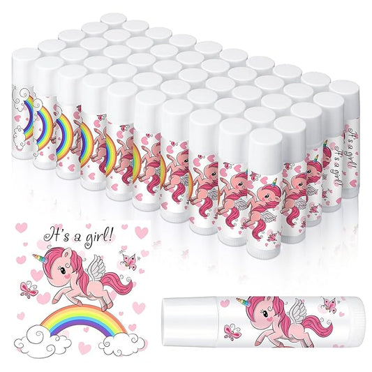 Loopeer 50 Pcs Lip Balm Gift Set Baby Shower Party Favors Natural Ingredients Beeswax lipsticks Gender Reveal Favors Gift Chapped Lips Care Products for Baby Kids Men Women and Children (Unicorn)-VivaGrace Women