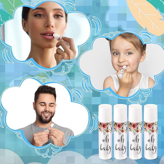 40 Pieces Lip Balm Bulk Baby Shower Jasmine Lip Balm Favors Floral Moisturizing Lip Balm for Women Children Men Girl kids Gender Reveal Favors Gift Baskets (Flower)-VivaGrace Women