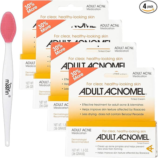 Adult Acnomel Acne Medication Tinted Cream 13 Oz - Acne Spot Treatment Cream Anti Pimple Cream for Men and Women, Clears Breakouts, Soothes Sensitive Skin Nose Cleaning Brush [Pack of 4-VivaGrace Women