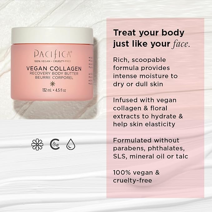 Pacifica Beauty | Vegan Collagen Body Butter | Hydrating, Nourishing, Moisturizer | Long-Lasting Hydration | Cream Lotion for Dry Skin | Light Floral Scent | Paraben Free | Vegan + Cruelty Free-VivaGrace Women