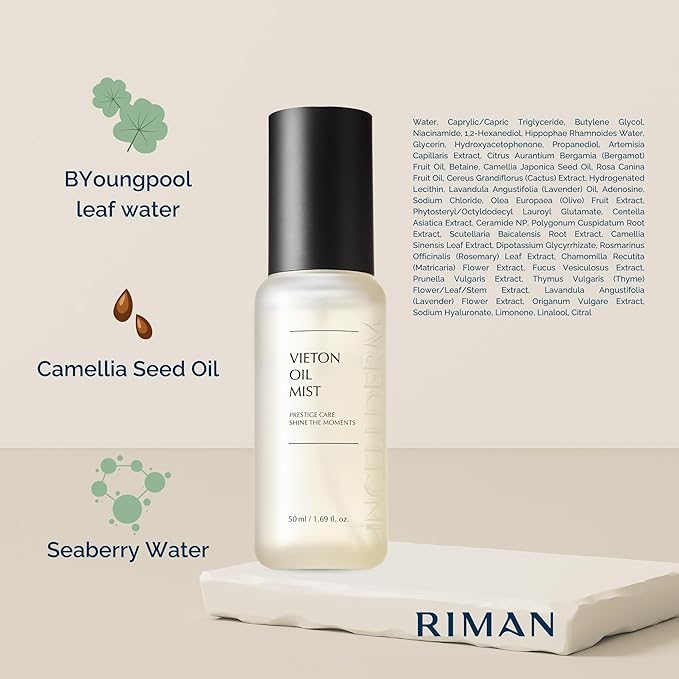 INCELLDERM Riman Vieton Oil Mist | 50ml | Bi-Phasic Hydration with Camellia Seed Oil & Seaberry Water | Korean Skincare Mist for Moisture, Balance & Radiance | Natural Facial Spritz Moisturizer-VivaGrace Women