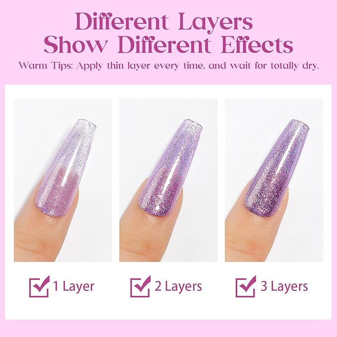 MIZHSE Air Drying Fast Nail Polish, Glitter Purple Nail Polish Non Gel Quick Dry, 15ml/0.5 fl oz Regular Sparkle Shimmery Oil-based Lacquer Full Coverage Nail Art Manicure DIY Home