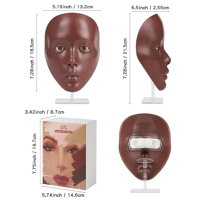 Makeup Practice Mannequin Face, 5d Reusable Silicone Makeup Practice Board Full Face with Makeup Brushes Sponge Set and Eyeshadow Board Makeup Kit for Emerging Makeup Artist, Girl's Gift-VivaGrace Women