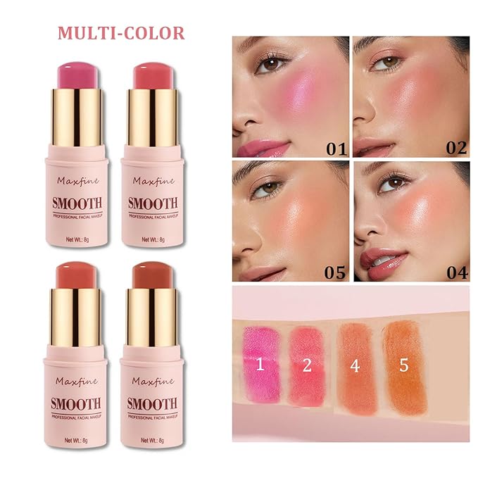 Blush for Cheeks - Buildable Cream Blush, 3-in-1 Blush Stick Makeup for Cheek Lip Eyeshadow Contour, Tint Blush Blam for Mature Skin Women Girl Make Up Gift (Tangy Citrus #5)-VivaGrace Women