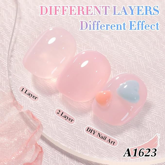 Double Rhythm 0.50 OZ Translucent Gel Polish Same Color Same Bottle Sheer Pastel Neutral Natural Milky 15 ML Jelly UV Nail Art DIY at Home (Pink-A1623)-VivaGrace Women