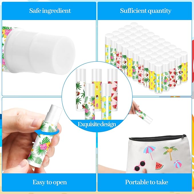 50 Pcs Summer Lip Balm Bulk Moisturizing Lip Balm Jasmine Flavor Lip Balms Cream Tropical Hawaiian Beach Luau Party Lip Care Product for Stocking Stuffers Beauty Gifts Women Men-VivaGrace Women