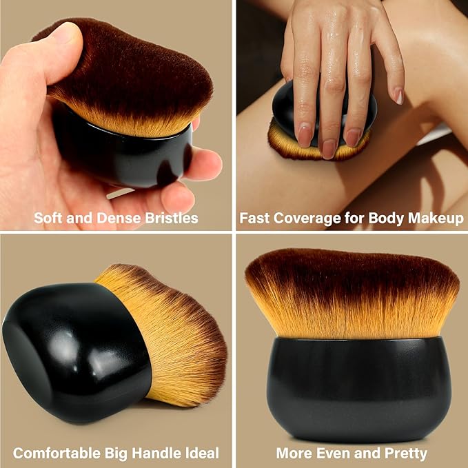 Extra Large Body Makeup Brush For Self Tanner, Leg Makeup &Bronzer Blend,75 mm Wide-headed Kabuki Brush Provides More Even& Pretty Application, Sunscreen Face& Back Makeup Brush, Wet& Dry Use- Black-VivaGrace Women