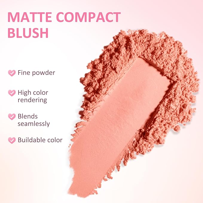 Boobeen Blush Compact for Face, Matte Powder Blush for Cheeks Powder Palette, Nude Light Blush with Puff, Blusher Makeup for a Radiant, Natural Glowing-VivaGrace Women