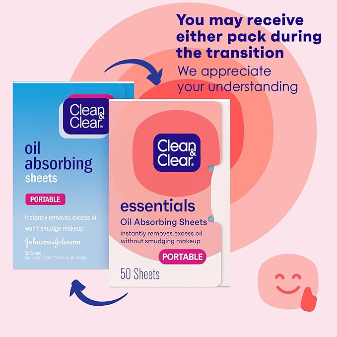 Clean & Clear Oil Absorbing Facial Sheets, Portable Blotting Papers for Face & Nose, Absorbing Blotting Sheets for Oily Skin to Instantly Remove Excess Oil & Shine, 3 x 50 ct-VivaGrace Women