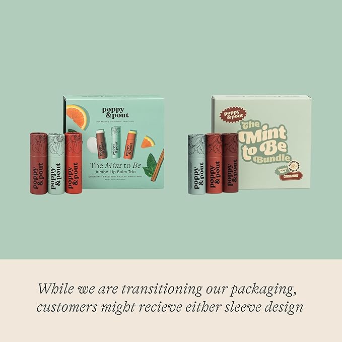 Jumbo Lip Balm Gift Set (3-Pack, Minty Flavors) | Poppy & Pout All Natural Lip Balms & Moisturizers | Hydrates with Beeswax, Vitamin E, Organic Coconut Oil | Cruelty-Free | Recyclable Cardboard Tube-VivaGrace Women