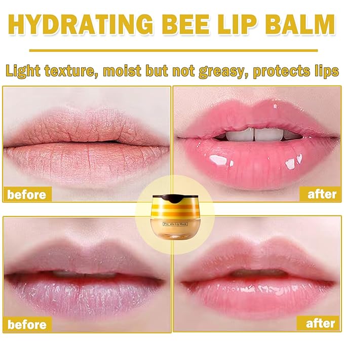 3PCS Bee Lip Balm Honey Pot Honey Strawberry Apple Lip Balm Sleeping Lip Mask Silky Hydrating Bee Lip Balm Lip Mask Overnight Lip Care Products(Honey+Strawberry+Apple Lime)-VivaGrace Women
