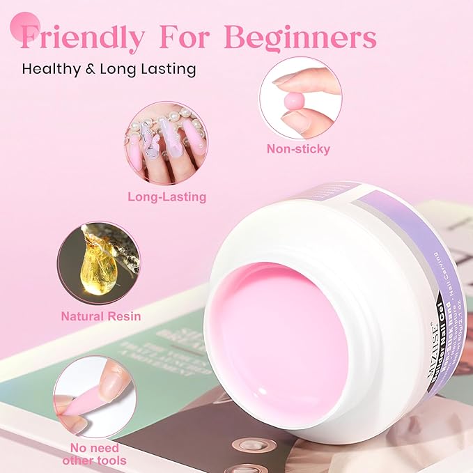 MIZHSE Solid Nail Builder Gel, 2.1 oz 60g Pink Builder Gels for Nails Non-Sticky Solid Builder Extensions Hard Gel with 24pcs Dual Forms and Silicone Pen 3D Art Manicure Set-VivaGrace Women