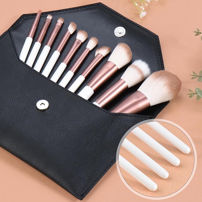 Makeup Brushes Set With Case 10Pcs White Makeup Brush Kit Foundation Eyeshadow Powder Blending Kabuki Eyebrow Eyelash Brushes Cosmetic Brush Travel Kit Gift (White+Brown)-VivaGrace Women