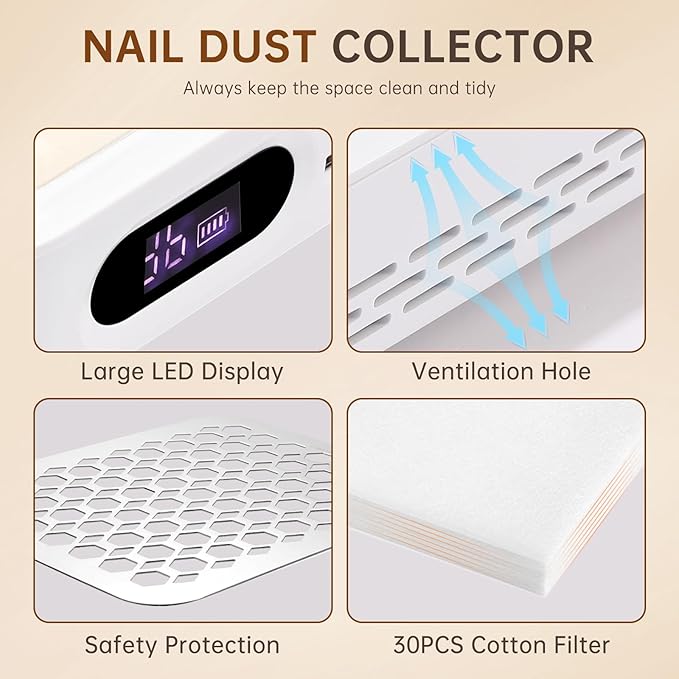 Nail Dust Collector, Rechargeable Dust Collector Nail Tech, Powerful Vacuum Fan Vent Dust Collector Extractor Dust Suction Machine for Acrylic Nails Polishing, Nail Salon&Home-VivaGrace Women