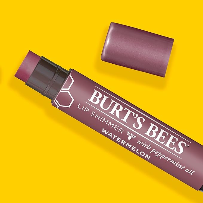 Burt's Bees Shimmer Lip Tint Easter Basket Stuffers, Tinted Lip Balm Stick, Moisturizing for All Day Hydration with Natural Origin Glowy Pigmented Finish & Buildable Color, Watermelon (4-Pack)-VivaGrace Women