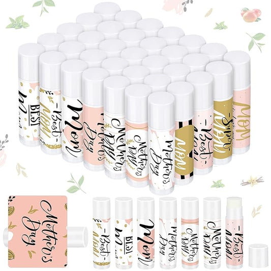 Dunzy 50 Pcs Mother's Day Lip Balm in Bulk Gift Set Moisturizing Lip Moisturizer Party Favors with Assorted Fruit Flavors for Best Mom Women Dry Chapped Lips Mother's Day Gifts-VivaGrace Women
