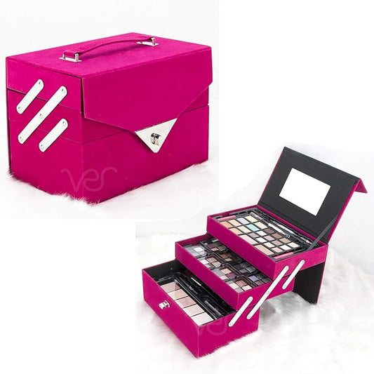 72pcs Makeup Gift Set Kit Train Case With Extendable Trays (eyeshadow, Blushes, Lipstick & More) - Vmk1504-VivaGrace Women