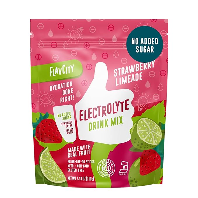 FlavCity Strawberry Limeade Electrolytes Powder Packets - 28 Hydration Packets - No Added Sugar - Hydration Powder with Real Fruit & Unrefined Sea Salt - Keto & Gluten-Free (28 Stick Packs)-VivaGrace Women