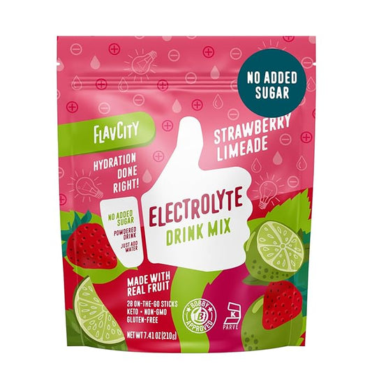 FlavCity Strawberry Limeade Electrolytes Powder Packets - 28 Hydration Packets - No Added Sugar - Hydration Powder with Real Fruit & Unrefined Sea Salt - Keto & Gluten-Free (28 Stick Packs)-VivaGrace Women