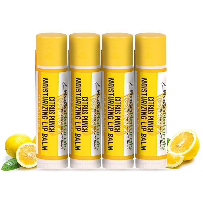 All Natural Lemon Moisturizing Lip Balm Gift Ornament for Holiday Stocking Stuffers, All Day Hydration, Original beeswax, Shea butter, Jojoba oil, Vitamin E and Love - Pack of 4 Tubes-VivaGrace Women